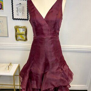 VENUS V Neck A Line Ruffle Organza Cocktail Formal Dress Wedding Guest Prom Sz 6